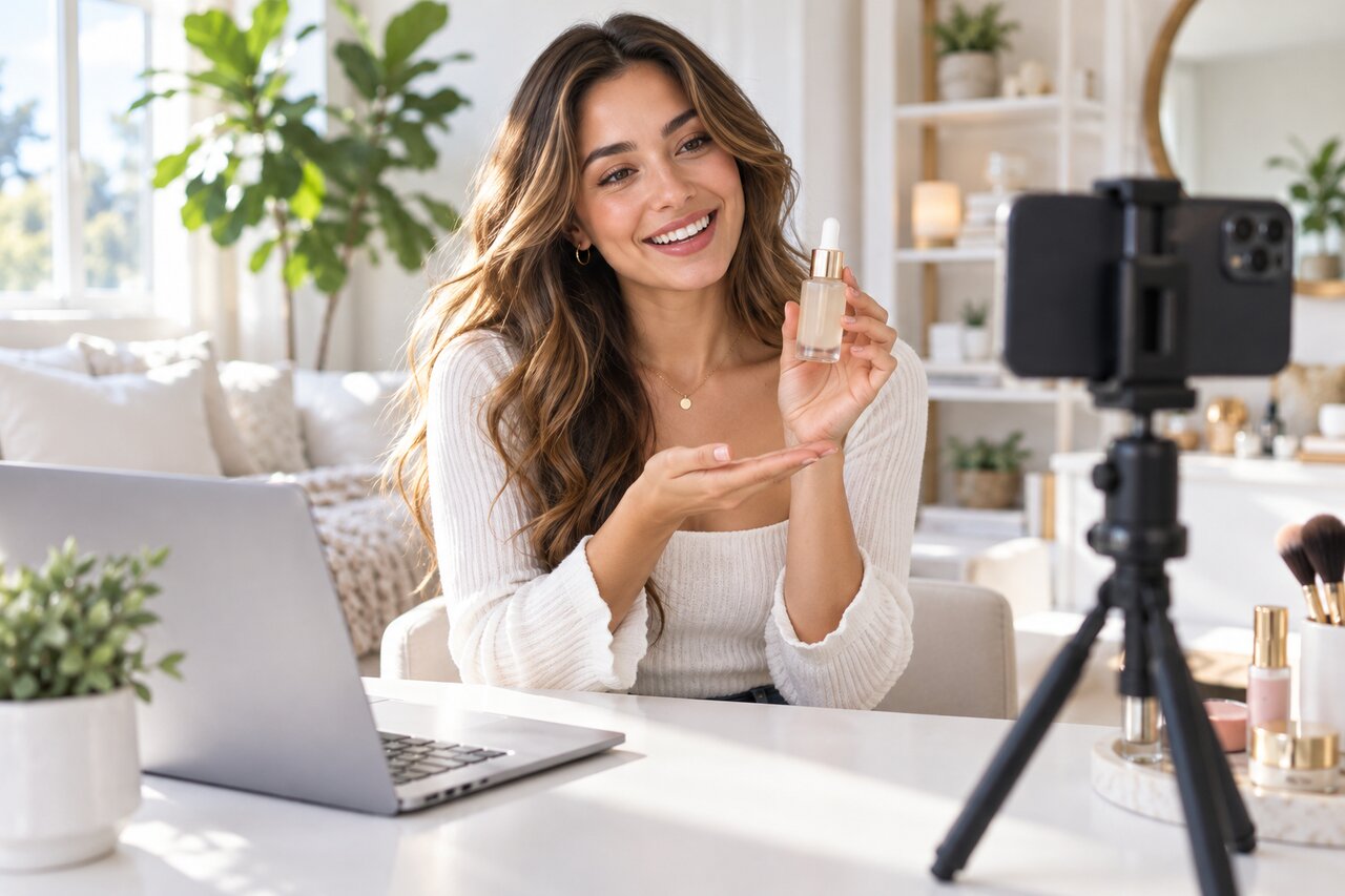 Affiliate creator filming a product